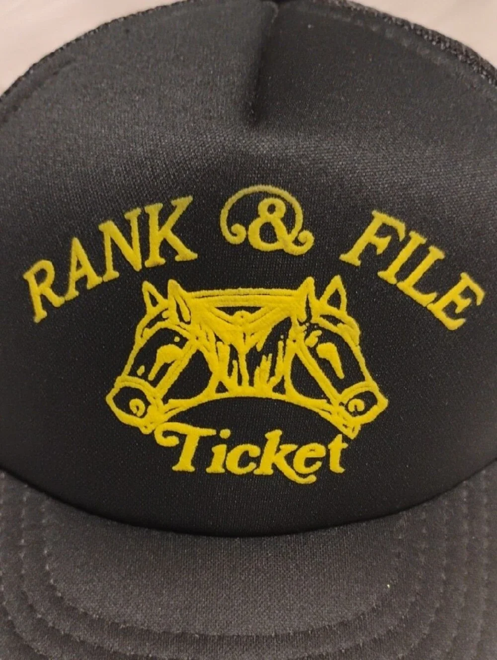 (C-75) RARE! Rank & File Ticket Horse Heads Black/Yellow Trucker Hat